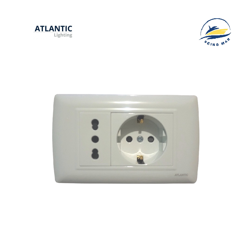 TOMACORRIENTE DOBLE SHUKO/3LINEA BLANCO 2P+T 16A 250V PLACA BLANCA