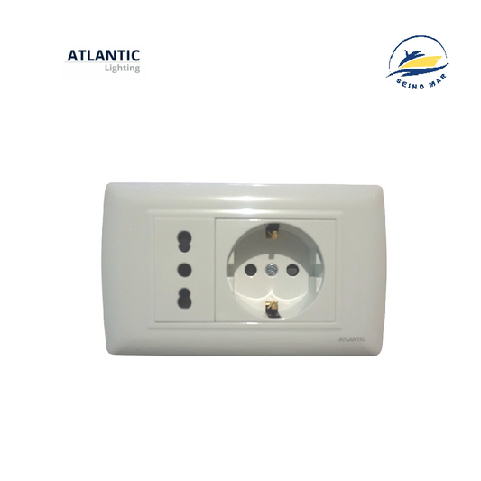 TOMACORRIENTE DOBLE SHUKO/3LINEA BLANCO 2P+T 16A 250V PLACA BLANCA