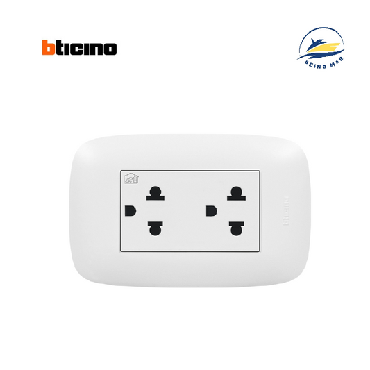 TOMACORRIENTE DOBLE UNIVERSAL BLANCO 2P+T 250V 16A PLACA BLANCA DOMINO SENCIA